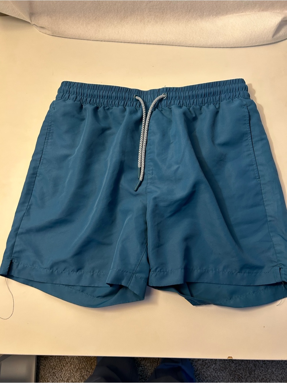 Forever 21 Teal Blue Elastic Waist Swim Trunks with Drawstring